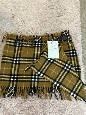 Burberry Olive Plaid Fringe Mini Skirt